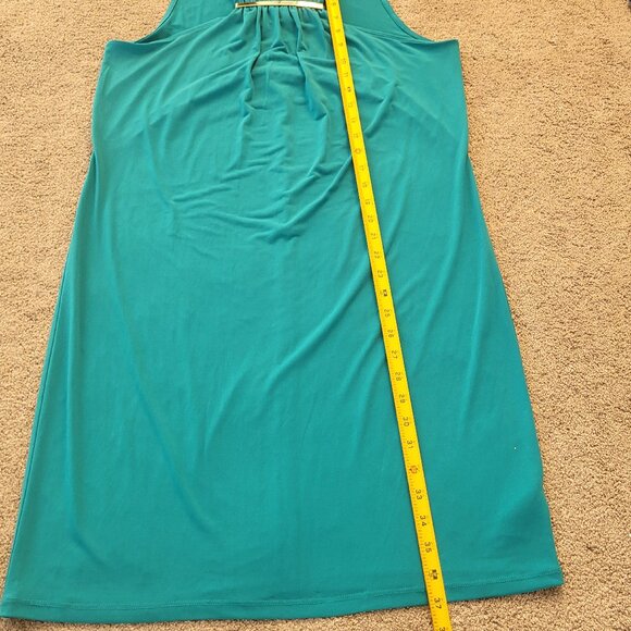 Michael kors gold gathered front aqua sleeveless dress size L - Picture 8 of 8